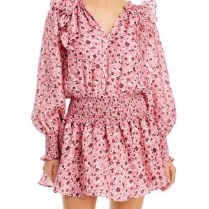 Ramy Brook Women’s Penelope Ruffled Mini Dress Long Sleeve Pink XXS